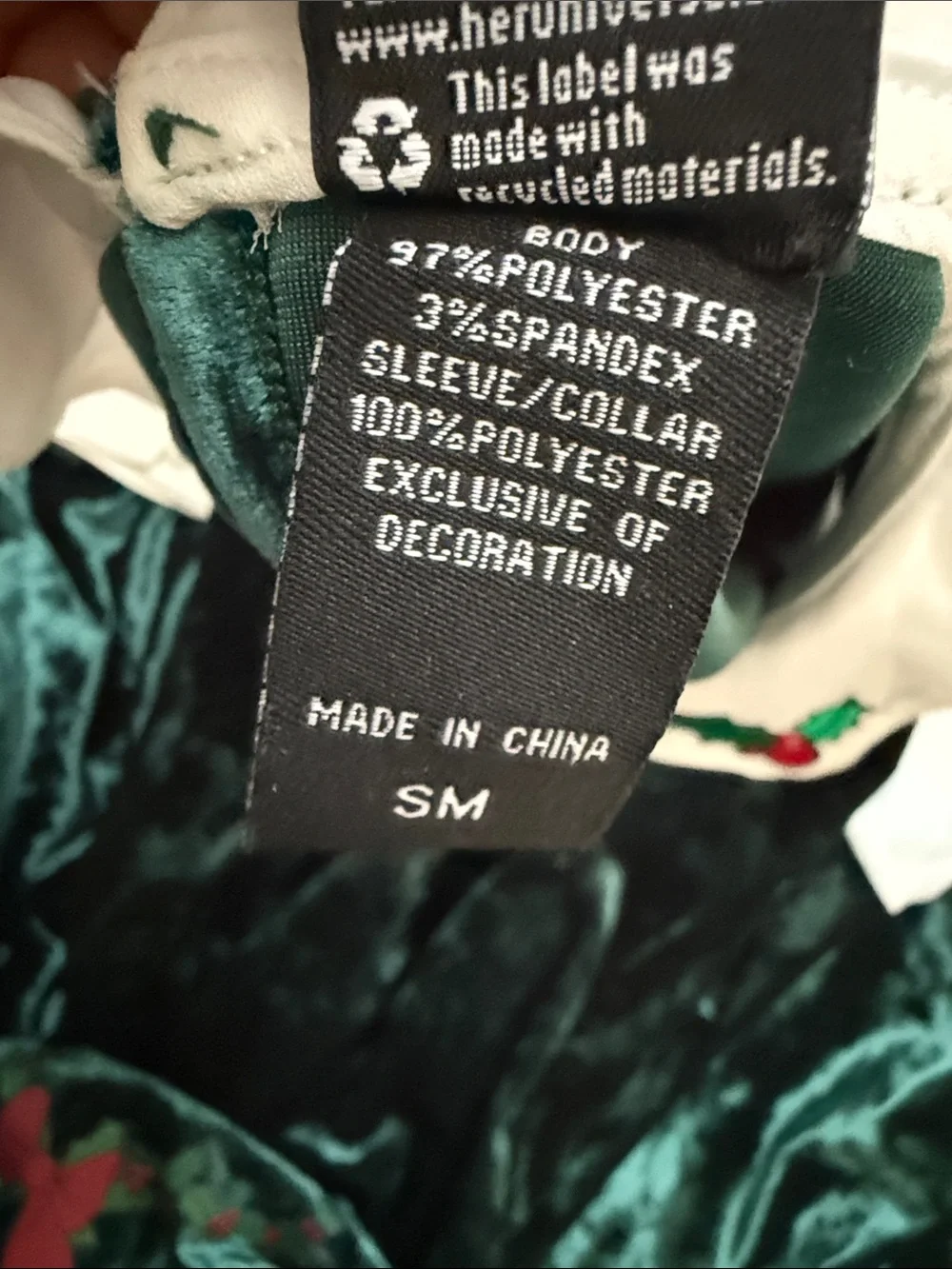 Disney Christmas Green Velvet Dress with White Collar and Embroidered Trim - Picture 4 of 9